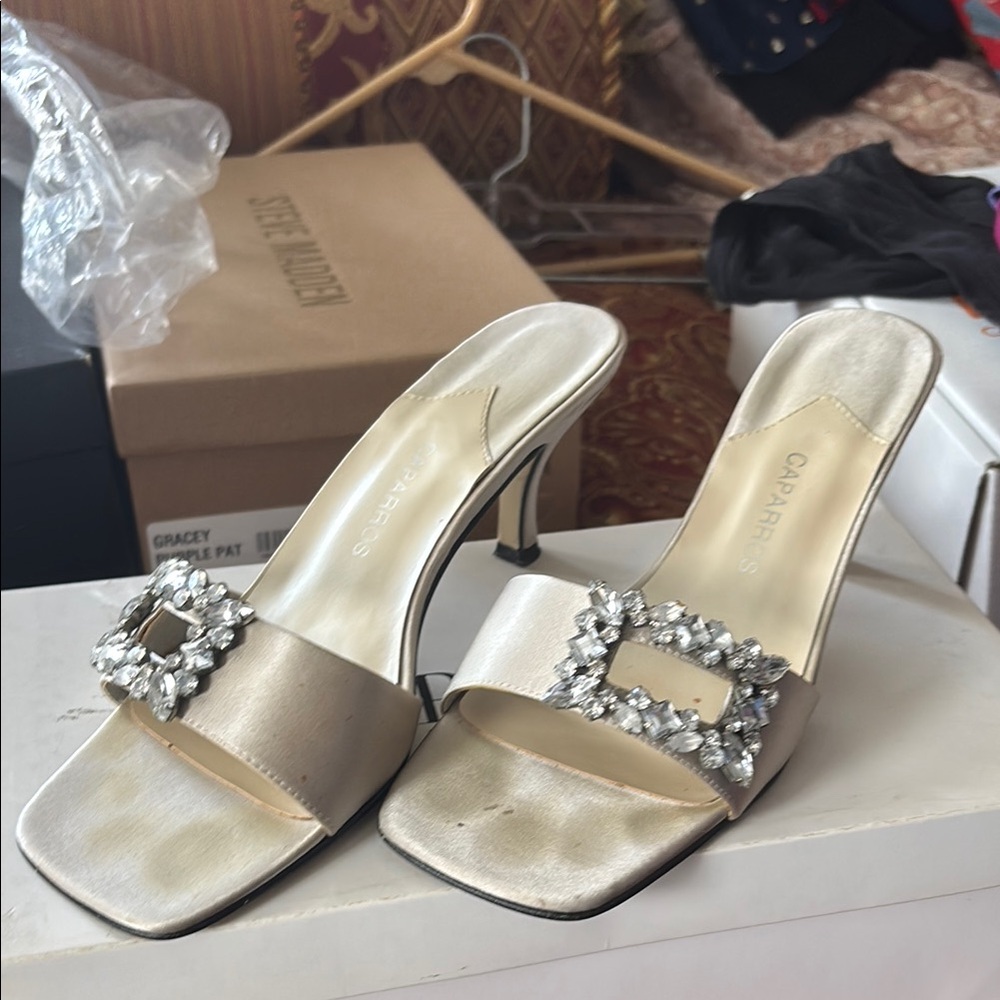 Caparros Silver Heels with Jeweled Embellishment